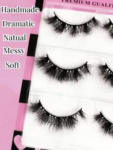Asiteo 3pairs Fluffy Lashes,Russian Volume Wispy Lashes,Reusable Short Natural Eyelashes Strip Lashes,Lashes, Eyelashes,Fake Lashes,Fake Lashes,Make Up Tools - Black - View 7