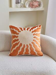 LCUHPCL 1pc Summer Velvet 3D Embossed Sun Wave Pattern Embroidered Throw Pillow Cover, Home Decor For Living Room, Bedroom, Party - Multicolor - View 13