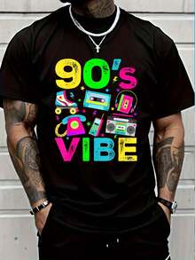 100% Cotton 90's Vibe Retro 1990s 90s Style Party Outfit Men Women T-Shirt Short Sleeve T-Shirt Women's Men's Causal Tops - 黑色13 - 查看 1