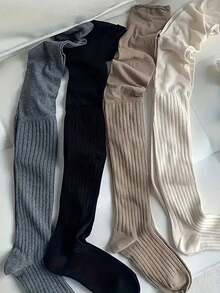 Women's Ribbed Elastic Over-The-Knee Socks, 4 Pairs, 4 Colors, Casual Everyday Knit Socks - Multicolor - View 5