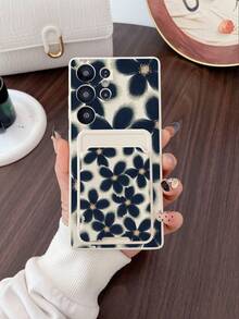 1pc White TPU Elegant Navy Blue Floral Pattern Full-Wrapped Anti-Drop Phone Case And 1pc Elegant Navy Blue Floral Pattern White Adhesive Card Holder 2-In-1 Set, With Premium Quality And Soft Atmosphere, Minimalist Yet Stylish, Fashionable And Personalized Full-Coverage Phone Case Suitable For Gifting To Girlfriend/Boyfriend, Best Friend/Sibling, Wife/Husband, Compatible With Samsung///Galaxy S26/S25/S24 Ultra/S24/S23 Ultra/S23 - Multicolor - View 3