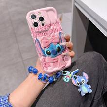 Disney Has Authorized, Phone Case - Chain Set, The Stitch Lilo & Stitch 3D Phone Case Plus A Silicone 3D Stitch Bracelet With Metallic Ring Removable Bracelet, Stitch And Angel Pattern, Compatible With Iphone17/16/15/14/13/12/11/XS/XR/X Plus Pro Max, A Stylish Cartoon Phone Case, The Perfect Gift Choice, Phone Protection, Durable Phone Cover, Great Gift For Friends And Family. - trắng - Xem 6