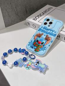 Disney Has Authorized, Phone Case - Chain Set, The Stitch Lilo & Stitch 3D Phone Case Plus A Silicone 3D Stitch Bracelet With Metallic Ring Removable Bracelet, Stitch And Angel Pattern, Compatible With Iphone17/16/15/14/13/12/11/XS/XR/X Plus Pro Max, A Stylish Cartoon Phone Case, The Perfect Gift Choice, Phone Protection, Durable Phone Cover, Great Gift For Friends And Family. - White - View 5