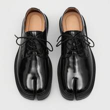 Casual British-Style Niche Personality Split-Toe Shoes For Men, Horseshoe-Shaped Lace-Up Derby Shoes - 黑色 - 查看 3
