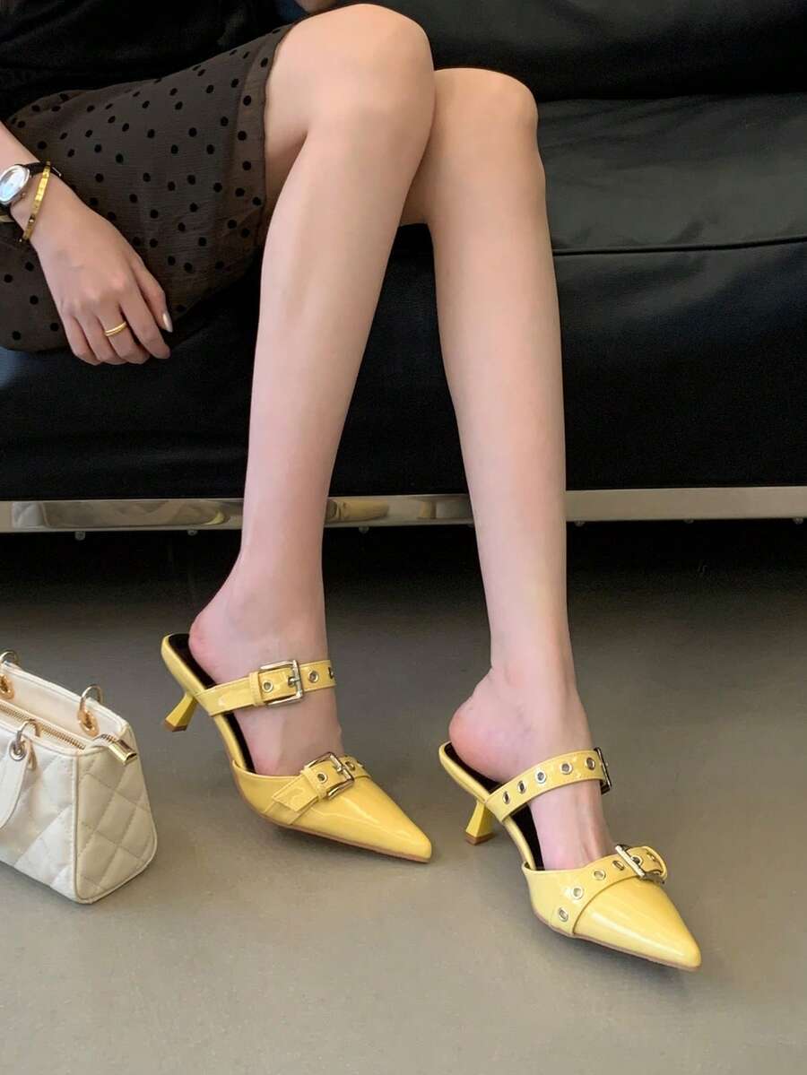 Silver Pointed Toe Mule Slip-On High Heel Shoes For Women