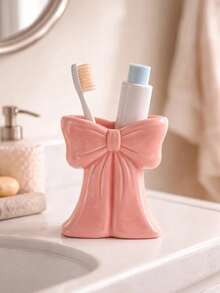 Bow-Shaped Toothbrush Holder, Cute Decorative Toothbrush Stand, Multifunctional Bathroom Storage Rack, Can Hold Toothpaste And Makeup Brushes, Unique Vanity Countertop Storage Cup - Multicolor - View 10