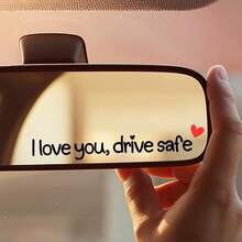 Autocollant plat 2D pour voiture << I Love You, Drive Safely » - Autocollant mignon pour femme, motif cœur noir et rouge, autocollant en vinyle auto-adhésif, convient au rétroviseur, idéal pour la sécurité en voiture. - A - Voir 1