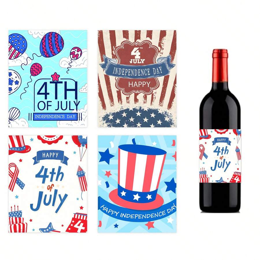 12pcs Paper 4th Of July Wine Bottle Labels, 4th Of July Stickers, Patriotic Wine Bottle Stickers, Independence Day Stickers, Patriotic Party Decorations, Holiday Party Decorations (4 Styles), Gift Packaging Labels - View 1