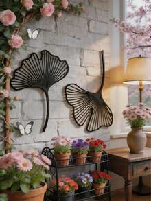 2pcs Ginkgo Leaf Metal Wall Decor Set, Minimalist Floral Wall Art, Floral Metal Line Art, Natural Decor, Bedroom Wall Art, Home Decor, Scene Decor, Theme Party Decor, Wall Decoration. Of Course, It Can Also Be A Gift For Any Occasion, Such As: Housewarming, Birthday, Valentine's Day, Perfect For Home, Wedding, Christmas Decoration! - Black - View 4