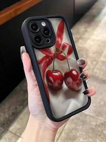 1件酒紅色浪漫蝴蝶結櫻桃全包覆TPU防震手機殼，適用於Apple 16 15 14 13 12 11 Pro Max - 彩色 - 查看 4