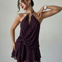 Vestido casual y elegante de mujer con tirantes anudados y espalda descubierta, adecuado para el Día de San Valentín, citas románticas, vacaciones en la playa - Rojo violeta - Ver 7