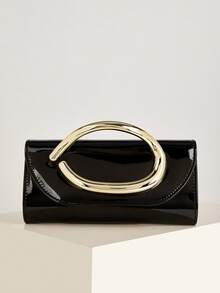 Bolso de mano tipo clutch de unicolor vintage, bolso versátil, bolso de cuero sintético PU de charol de moda, adecuado para mujeres, se puede usar para bodas, fiestas, bailes, cenas, ocasion - Dorado - Ver 10