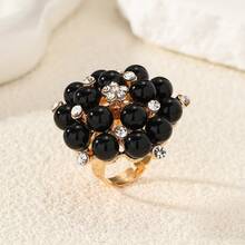 1 Peça Anel de Flor Ajustável Exagerado e Fashionable com Pérola e Diamante - 8427 Pérola Multicolorida - Visão 13