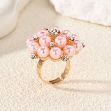 1 Peça Anel de Flor Ajustável Exagerado e Fashionable com Pérola e Diamante - 8427 Pérola Multicolorida - Visão 16
