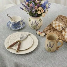1 buah Taplak Meja Bertekstur Linen Rustic dengan Pinggiran Bulat, Tahan Panas dan Debu, Penutup Meja Makan Dapur, Dekorasi Restoran, Pesta Liburan, Tekstil Dekorasi Rumah - Grey - View 4