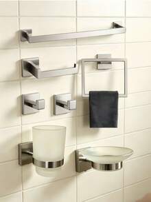 1 pieza Juego de accesorios de baño de acero inoxidable - Toallero, Anillo para toalla, Portarrollos de papel higiénico, Gancho para bata, Fácil instalación - Plateado - Ver 19