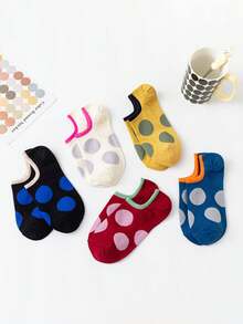 5 Pairs/10 Pairs Contrast Color Large Polka Dot Socks, Spring/Summer Versatile Fashion Silicone Anti-Slip Invisible Boat Socks - Multicolor - View 2