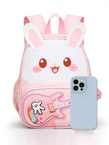 Student Backpack New Cartoon Pattern Pink Rabbit Print Backpack Small Schoolbag Lightweight Comfortable Fashionable Backpack - Pink - View 2