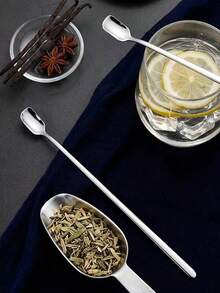 1pc/2pcs/5pcs Premium 304 Stainless Steel Silver Mixing Spoon, Extra Long Handle Ice Cream Scoop, Square Tip Spoon, Cocktail Milk Tea Honey Spoon, Bartender Stirrer - View 7
