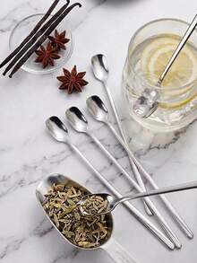 1pc/2pcs/5pcs Premium 304 Stainless Steel Silver Mixing Spoon, Extra Long Handle Ice Cream Scoop, Square Tip Spoon, Cocktail Milk Tea Honey Spoon, Bartender Stirrer - View 1