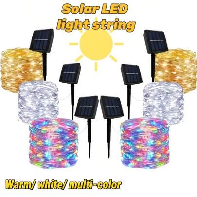 32 قدم 300 مصباح LED إصدار خاص للعطلات، أضواء فيري سلكية نحاسية تعمل بالطاقة الشمسية، 8 أوضاع وميض، 3 خيارات لون، يشحن خلال النهار، يضيء تلقائيًا في الليل، إضاءة ديكورية مثالية للعطلات والأعياد والحفلات