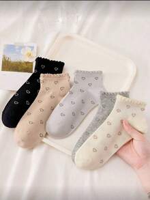 5 pares de calcetines de tobillo con encaje con diseño de corazón para mujer - Blanco - Ver 4