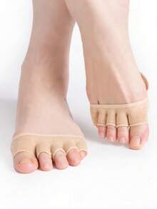 1 Pair Women's Beige And Black Half-Foot Five-Toe Socks, Thin Invisible Breathable Sweat-Absorbing Foot Protection Pads For High Heels - Multicolor - View 6