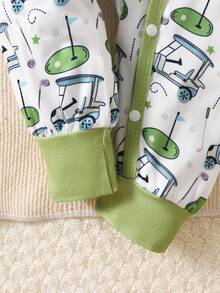 Newborn Baby Casual Daily Toy Car Print Contrast Color Jumpsuit, Suitable For Spring & Autumn - Multicolor - View 7