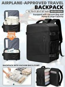 180° Wide Opening Travel Backpack With Vacuum Compression Bags And Air Pump, Large Capacity Hand Luggage Fits 14" Laptop, Lightweight Waterproof Commuter Backpack With Multiple Pockets And Luggage Strap, Suitable For Business Trip, Weekend Travel And Daily Commute - Multicolor - View 3