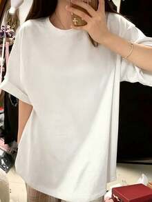 200g 100% Cotton T-Shirt, 2026 Women's Summer Fashion Cartoon Print Short Sleeve T-Shirt, Couple Style, Innerwear/Outerwear, Office Casual Round Neck Short Sleeve Top - White {Fun T-shirt/Women's Summer Clothing} - View 3