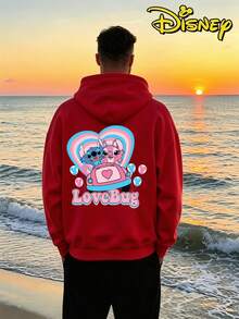 Disney Lilo & Stitch Stitch & Angel "Love Bug" Couple Hoodie, Oversized Casual Daily Sweatshirt, Single Unit 1pc - 男士紅色 - 查看 2