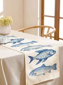 Fish Pattern Table Runner, Suitable For Holiday, Party, Birthday, Dinner, Kitchen And Dining Room Table Decoration, Can Be Used All Year Round, Home Textile Decoration - Multicolor - View 5