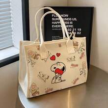 SNOOPY 女款大容量帆布托特包，新款卡通史努比印花肩背手提包，外出購物袋 - B - 查看 3