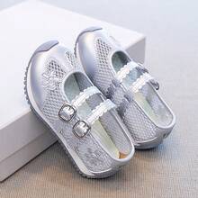 Children's Breathable Mesh White Shoes, Princess Style Toddler Slip-On Sandals - Silver - View 5