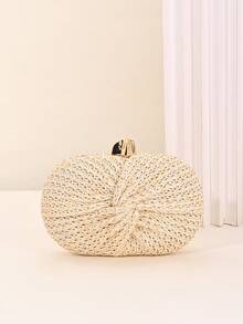 Bolso de noche para mujer, nueva bolsa cruzada de un solo hombro, bolso ovalado de paja con nudo único, embrague elegante para bodas y eventos, adecuado para vacaciones, fiestas, bodas, cenas y banquetes, el mejor regalo para mujeres - Albaricoque - Ver 5