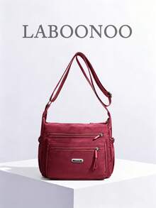 Bolso de hombro de nailon casual con correa ajustable, multicompartimento, unicolor, cierre con cremallera, forro de poliéster, bolso cruzado ligero y conveniente para uso diario - Rojo - Ver 2