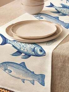 Fish Pattern Table Runner, Suitable For Holiday, Party, Birthday, Dinner, Kitchen And Dining Room Table Decoration, Can Be Used All Year Round, Home Textile Decoration - Multicolor - View 2