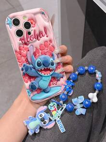 Disney Has Authorized, Phone Case - Chain Set, The Stitch Lilo & Stitch 3D Phone Case Plus A Silicone 3D Stitch Bracelet With Metallic Ring Removable Bracelet, Stitch And Angel Pattern, Compatible With Iphone17/16/15/14/13/12/11/XS/XR/X Plus Pro Max, A Stylish Cartoon Phone Case, The Perfect Gift Choice, Phone Protection, Durable Phone Cover, Great Gift For Friends And Family. - trắng - Xem 2