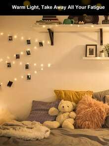 1 Set 1M/2M/3M/5M LED String Lights With 10/20/30/50 Photo Clips, Battery Powered – For Living Room, Bedroom, Indoor Party, Wedding Decor, Photo Hanging Display – Home Decor, Room Decor, String Light - Yellow - View 8