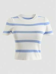 Camiseta casual de verano con estampado de rayas - Rosa - Ver 1