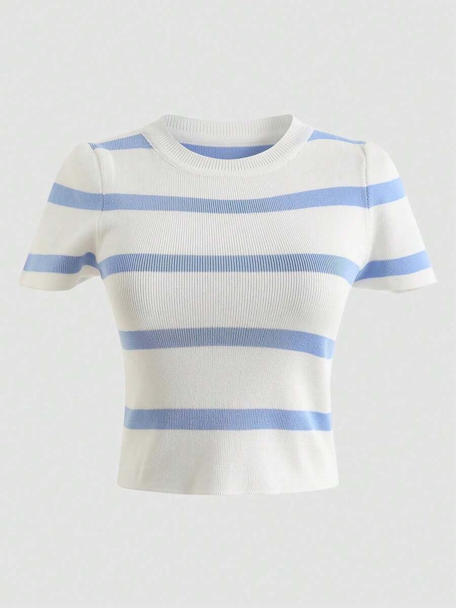 Camiseta casual de verano con estampado de rayas - Rosa - Ver 1