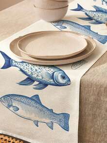 Fish Pattern Table Runner, Suitable For Holiday, Party, Birthday, Dinner, Kitchen And Dining Room Table Decoration, Can Be Used All Year Round, Home Textile Decoration - Multicolor - View 9