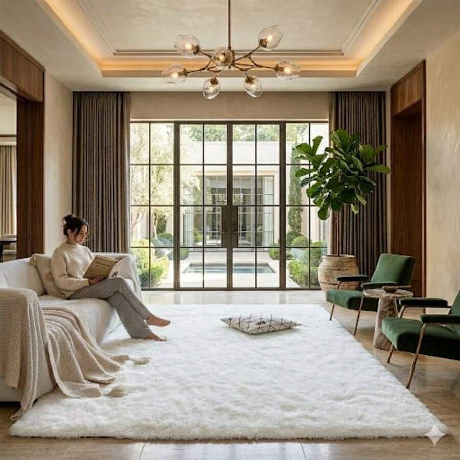 Luxury Shaggy Rug For Living Room Or Bedroom 2.00 X 1.40 - 白色 - 查看 1