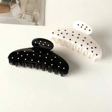 2pcs Black And White Polka Dot Plastic Hair Claw Clips, Size 3.62 Inches / 9.2 Cm; Versatile And Fashionable, Simple And Elegant, Solid Color Hair Clips. Summer Hair Accessories - Multicolor - View 1