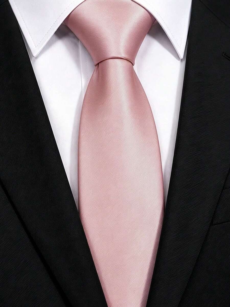 1pc Solid Color Satin Necktie, Men's Solid Color Tie, Suitable For Business And Wedding Occasions (7cm), Graduation Gift - Dusty Pink - View 1