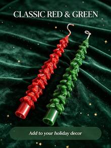 Set de 2 velas de árbol de Navidad, decoración navideña roja y verde. Velas realistas vintage hechas a mano reutilizables con brillo para mesa festiva, repisa de chimenea, sala de estar, decoración del hogar interior. Regalo de Feliz Navidad y Año Nuevo. Árboles artificiales rústicos de Navidad de invierno. - Vela larga cónica con forma de árbol de Navidad en 3D - Ver 10
