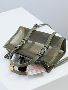 New Arrival Mesh Handbag Hollow Design Crossbody Bag Mesh Splicing Holiday Bag Casual Shoulder Bag Beach Bag Wallet - Olive Green - View 9