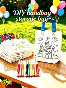 6/24 Stück wiederverwendbare DIY Graffiti Mini Vlies Tragetaschen - Karneval Tier Kunst Party Geschenktüten, bunte Marker, Weihnachts- und Neujahrgeschenkverpackung & Aufbewahrung, Party Geschenke - zufällige Muster & Seilfarben - Verschiedenfarbig - Übersicht 2