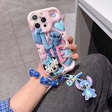 Disney Has Authorized, Phone Case - Chain Set, The Stitch Lilo & Stitch 3D Phone Case Plus A Silicone 3D Stitch Bracelet With Metallic Ring Removable Bracelet, Stitch And Angel Pattern, Compatible With Iphone17/16/15/14/13/12/11/XS/XR/X Plus Pro Max, A Stylish Cartoon Phone Case, The Perfect Gift Choice, Phone Protection, Durable Phone Cover, Great Gift For Friends And Family. - trắng - Xem 6