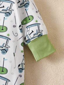 Newborn Baby Casual Daily Toy Car Print Contrast Color Jumpsuit, Suitable For Spring & Autumn - Multicolor - View 5